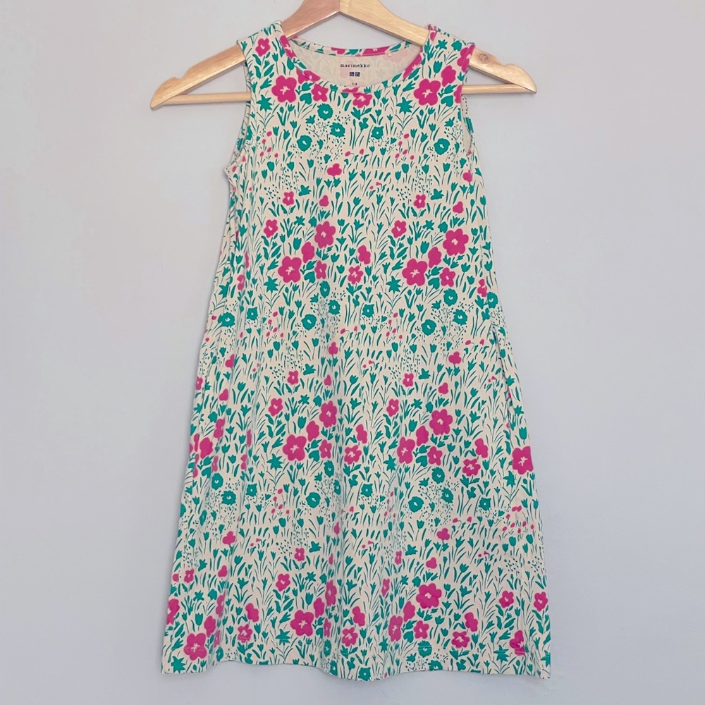 Marimekko Uniqlo Floral Print Knit Sleeveless Dress with Pockets Girls 7-8